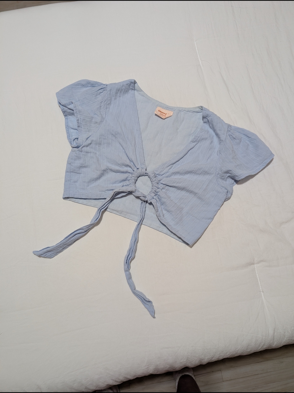 Sky Blue Tie-Front Crop Top